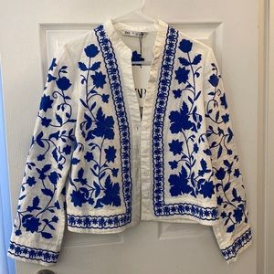 Zara Embroidered Linen Jacket - Greek Colors